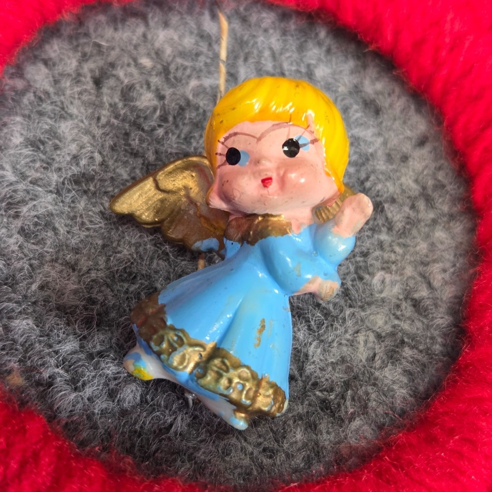 Vintage MCM Christmas 50s Angel Ornament Pixie Elves Knee Hugger Japan - Picture 3 of 8